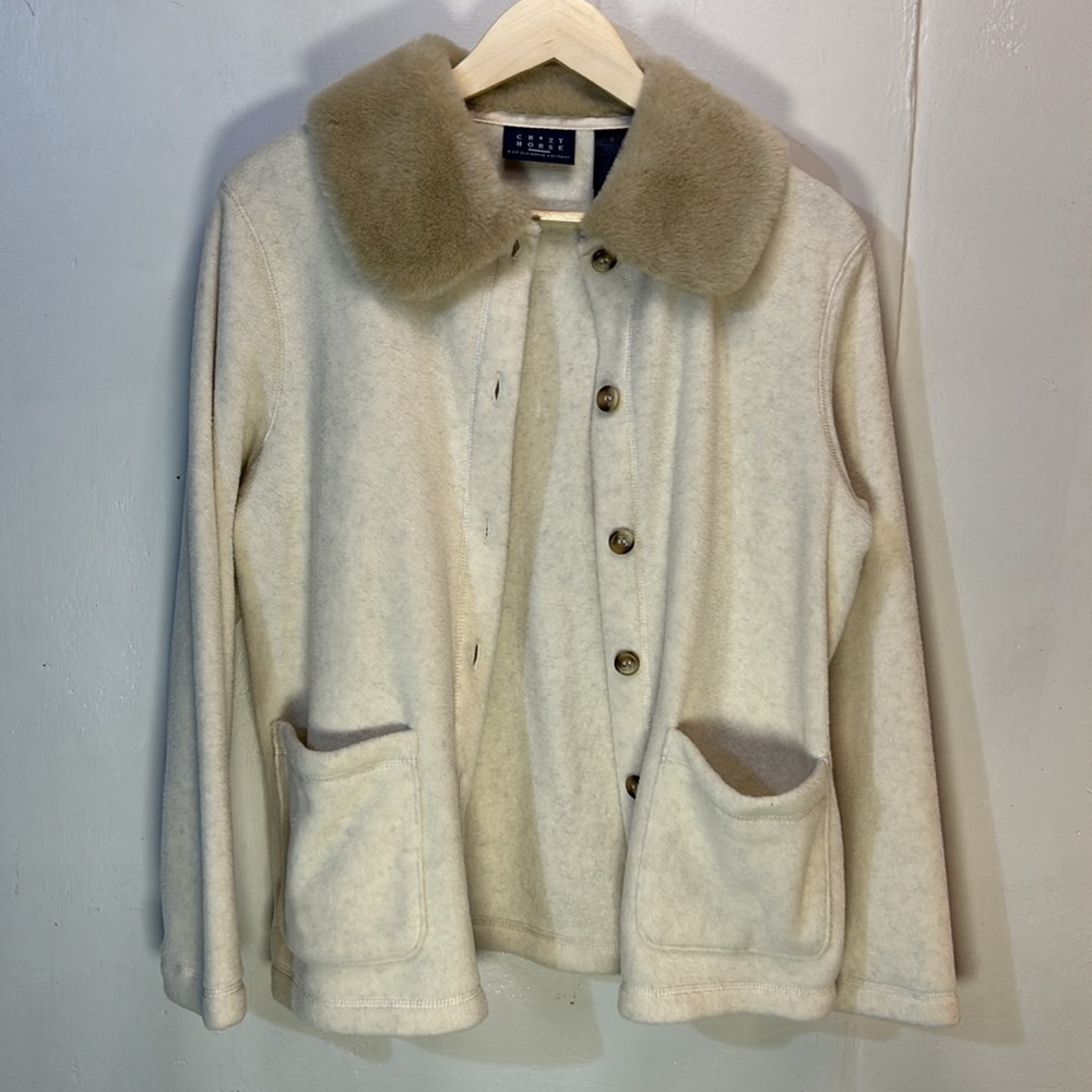Crazy Horse-Liz Claiborne Cozy Fleece Jacket Fur Collar Never Worn-S-#0057 - Picture 6 of 9